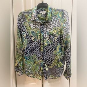 Liz Claiborne Blue and Green Casual Button Down Shirt